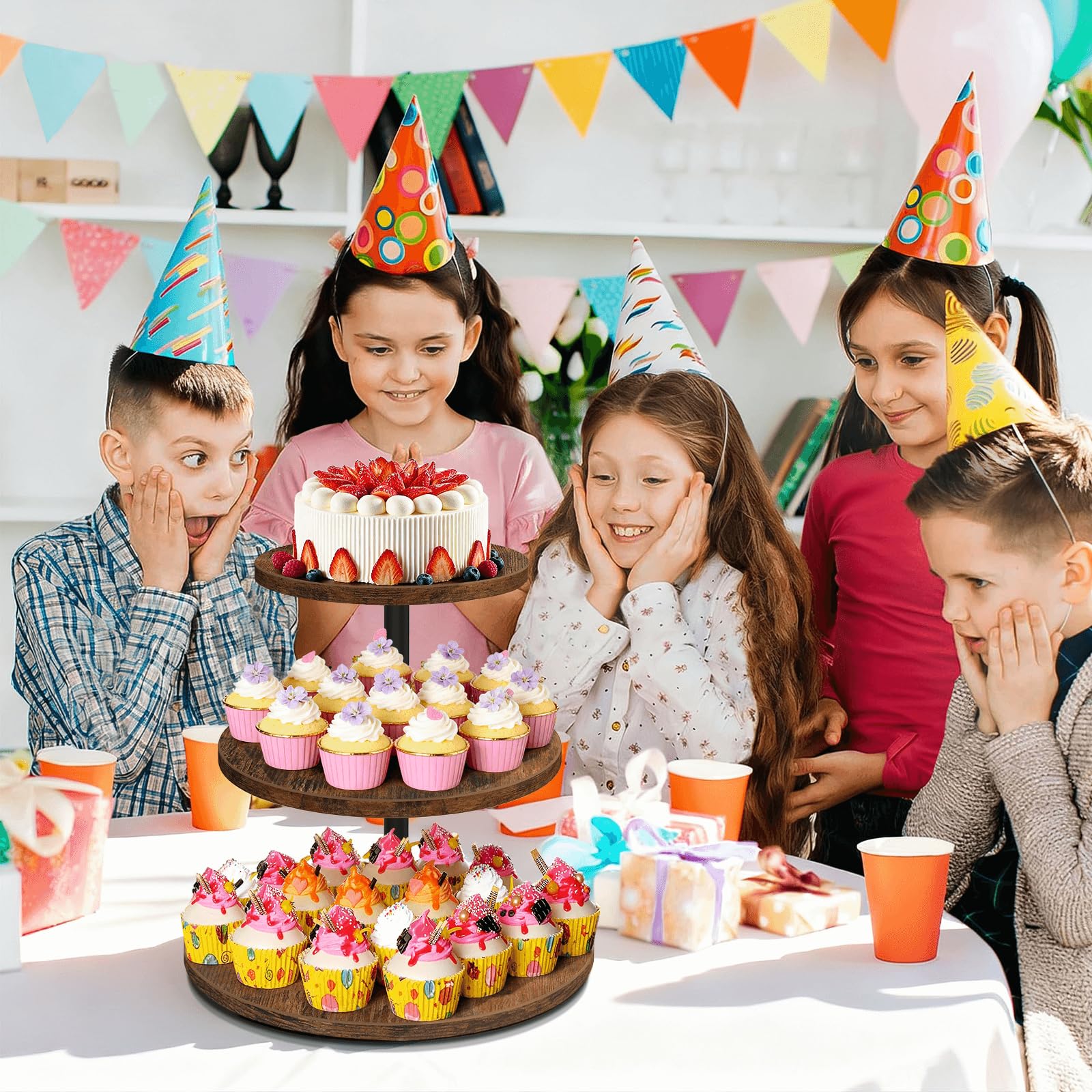 ELITEROO Torre de pasteles, capacidad para 50 porciones, ideal para eventos.