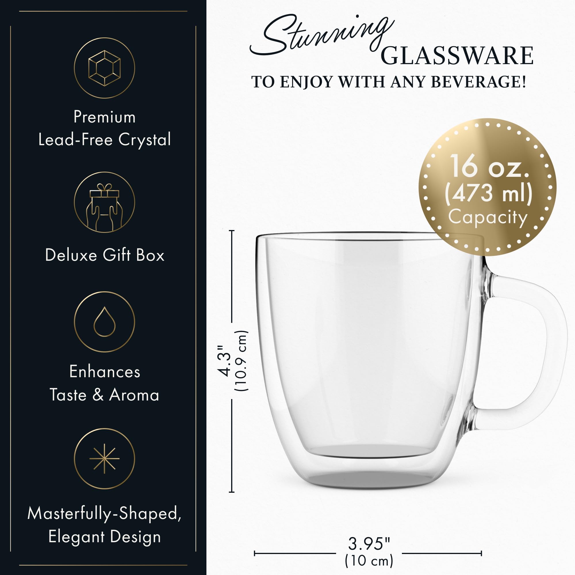 Elixir Glassware: taza 16oz de vidrio transparente, realza colores