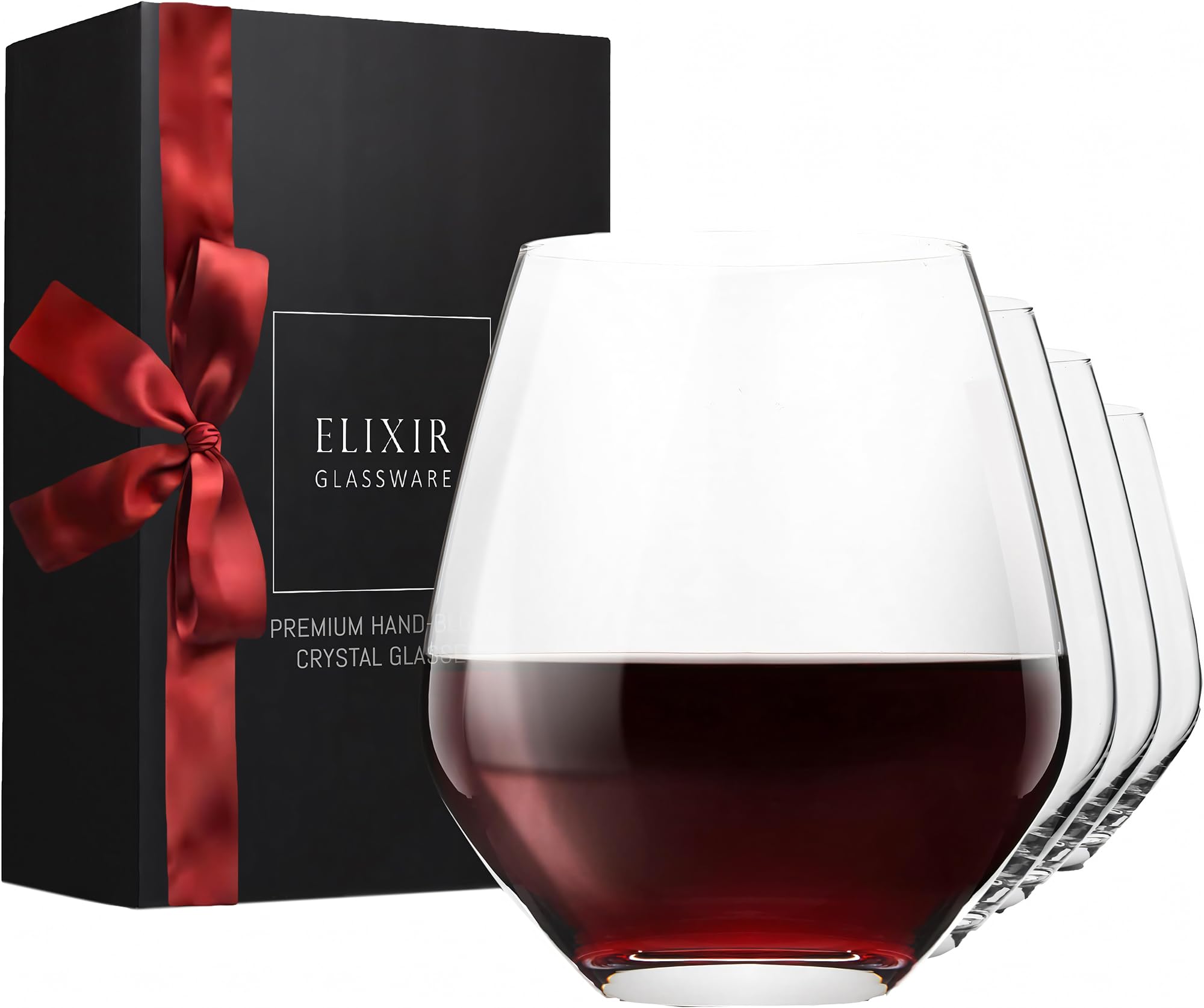 Vasos de vino sin tallo ELIXIR GLASSWARE, 18oz, ideales para cenas elegantes.