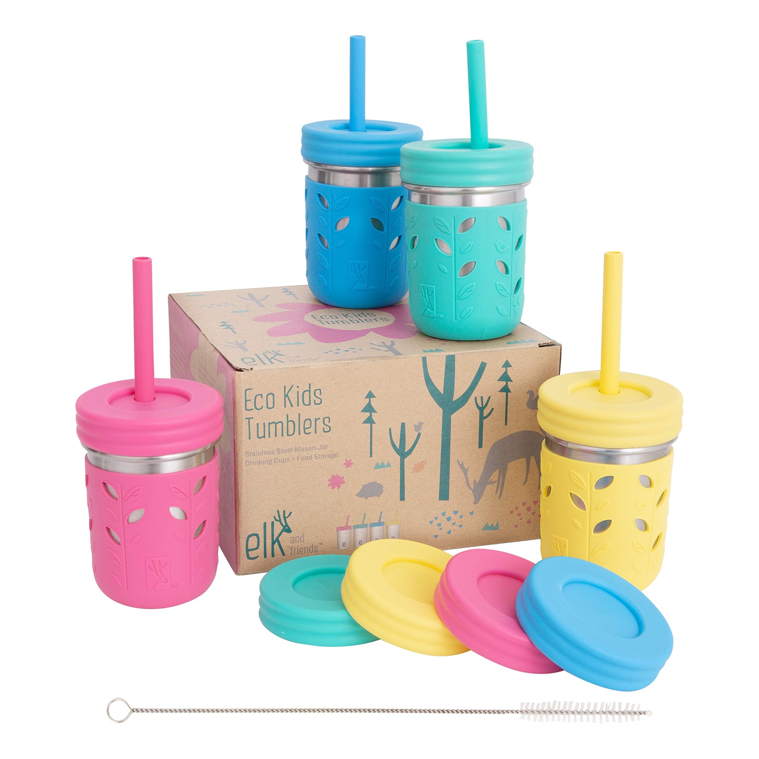 Elk and Friends jarras 10 onzas para manos pequeñas, fáciles de sostener para niños.