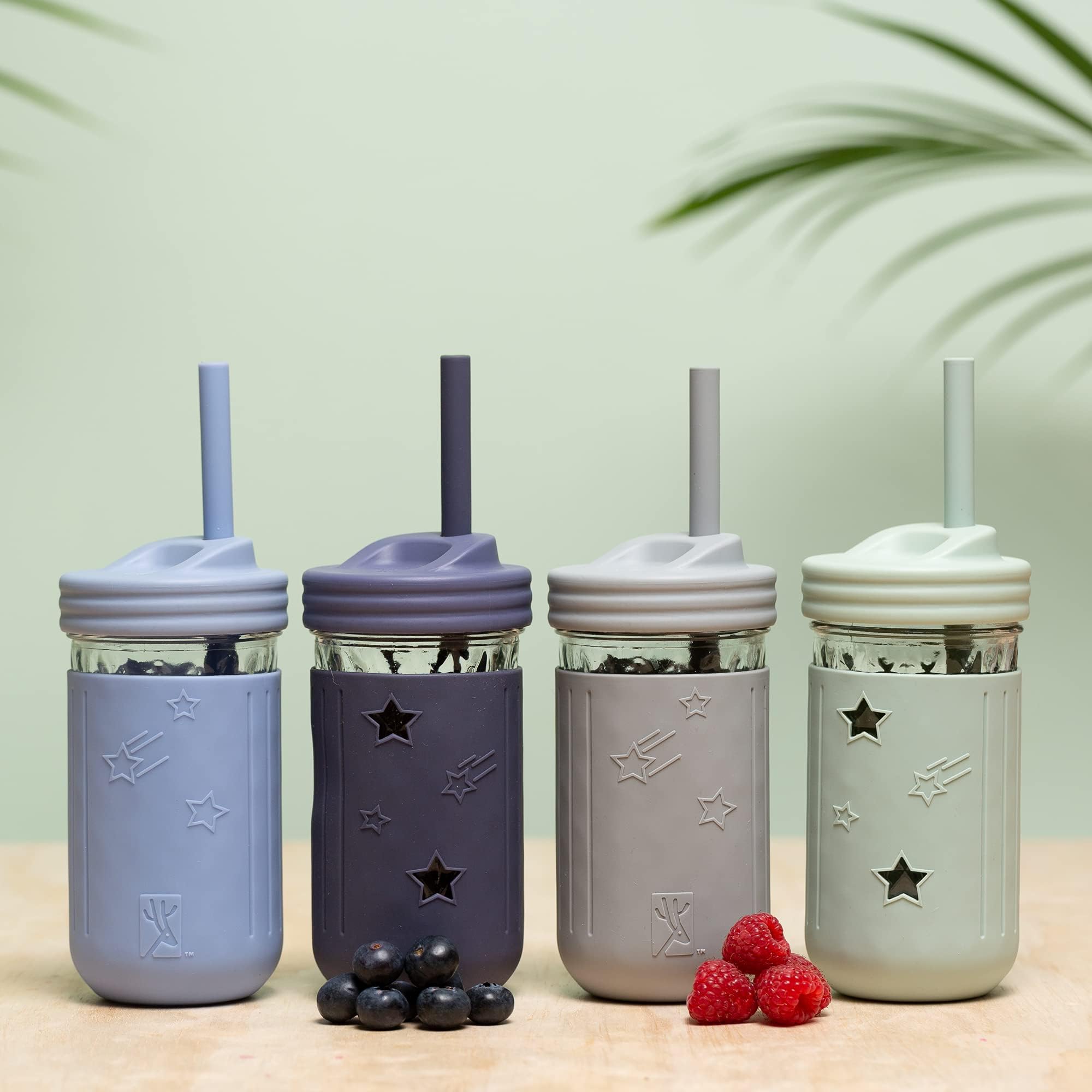 Pajillas de silicona en colores Sage, Misty Blue, Navy y Gray para la familia