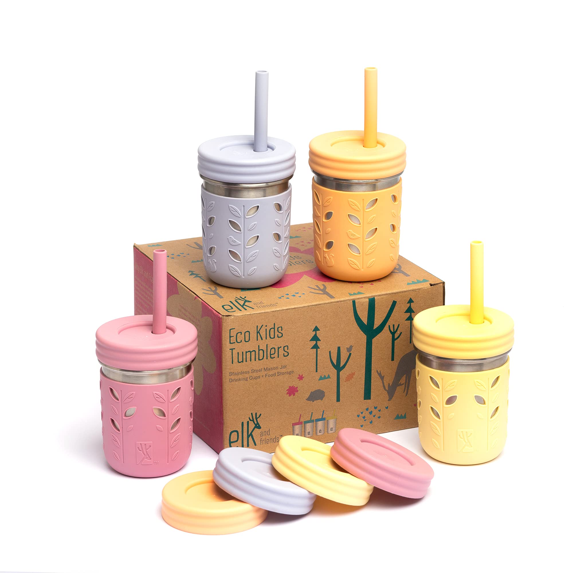 Vaso Elk and Friends de 10oz con funda de silicona, resistente para niños.