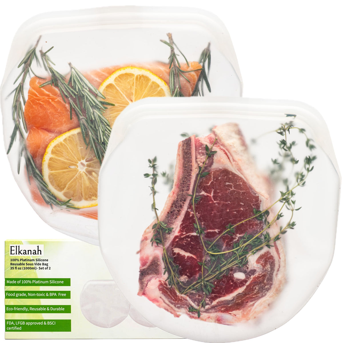 Bolsas Elkanah sous vide reutilizables con cremallera para sellado hermético seguro.