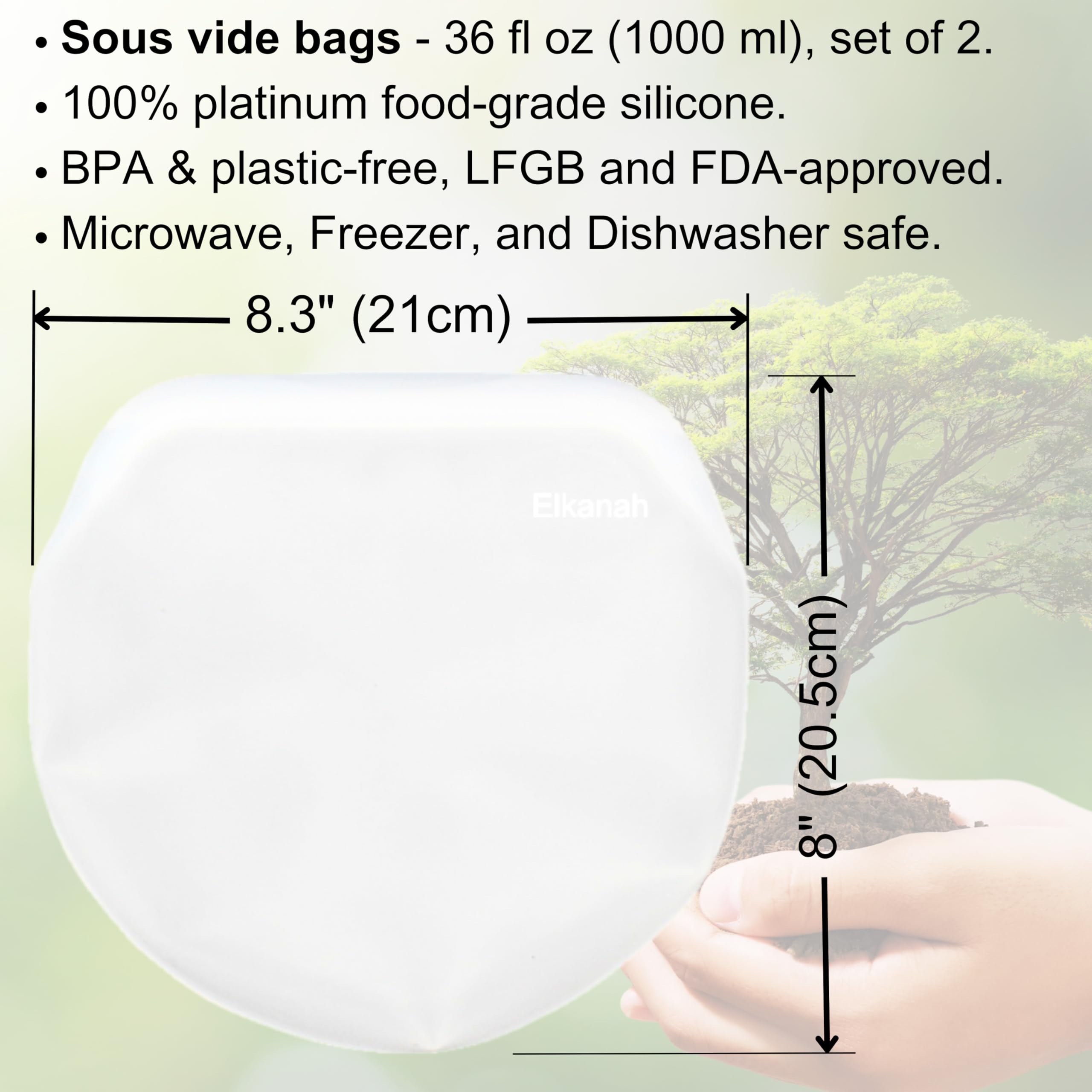 Bolsas Elkanah con silicona platino de 1000 ml para cocción uniforme sin BPA.