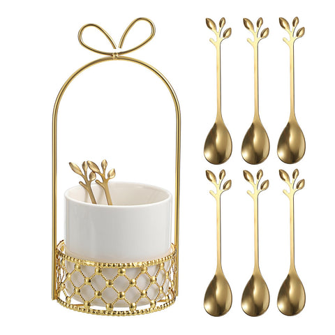 Cucharas de café ELLDOO con portador cerámico, organización elegante para la mesa.