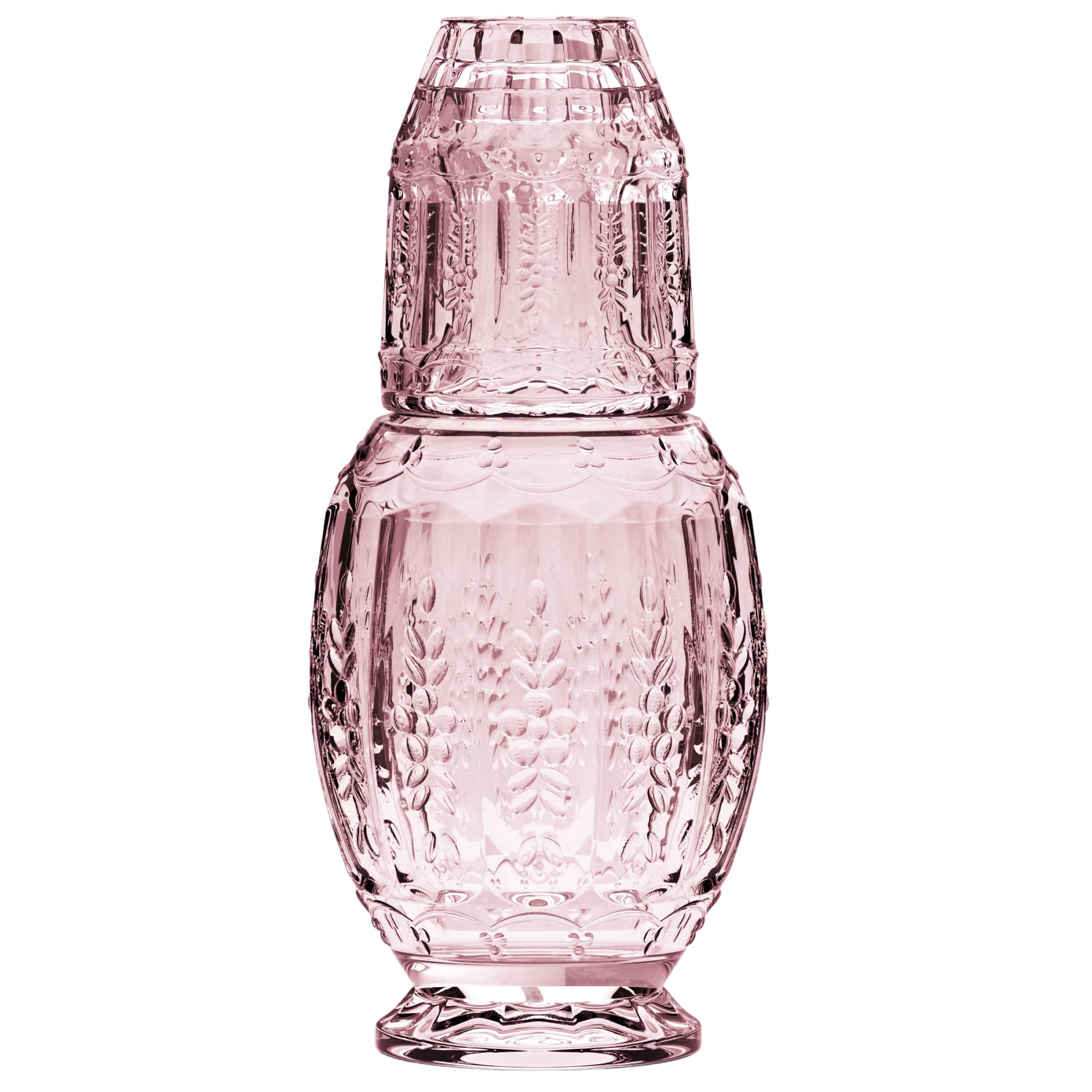 Jarra de agua Elle Decor para mesa de noche con vaso y tapa rosa