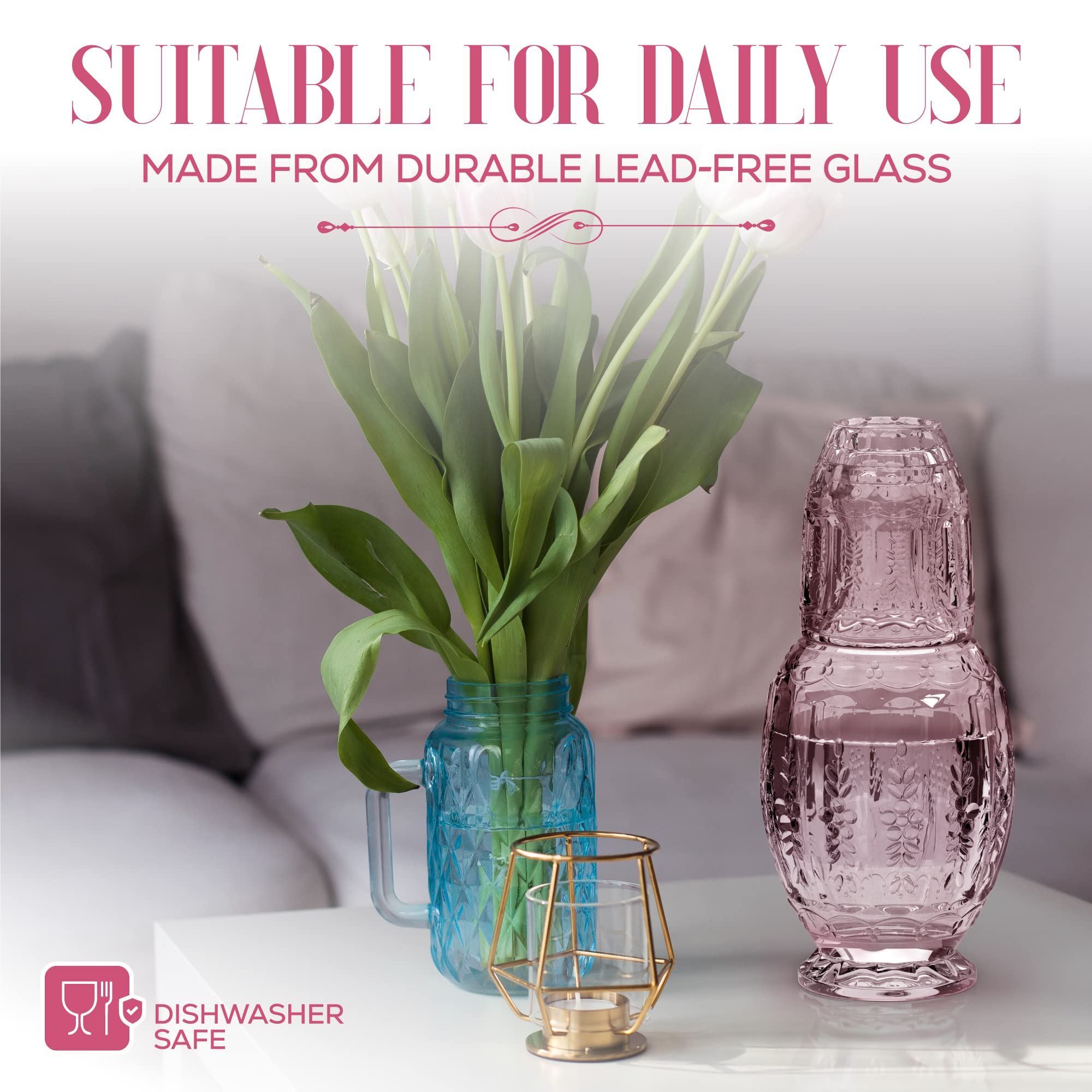 Conjunto jarra y vaso rosa Elle Decor