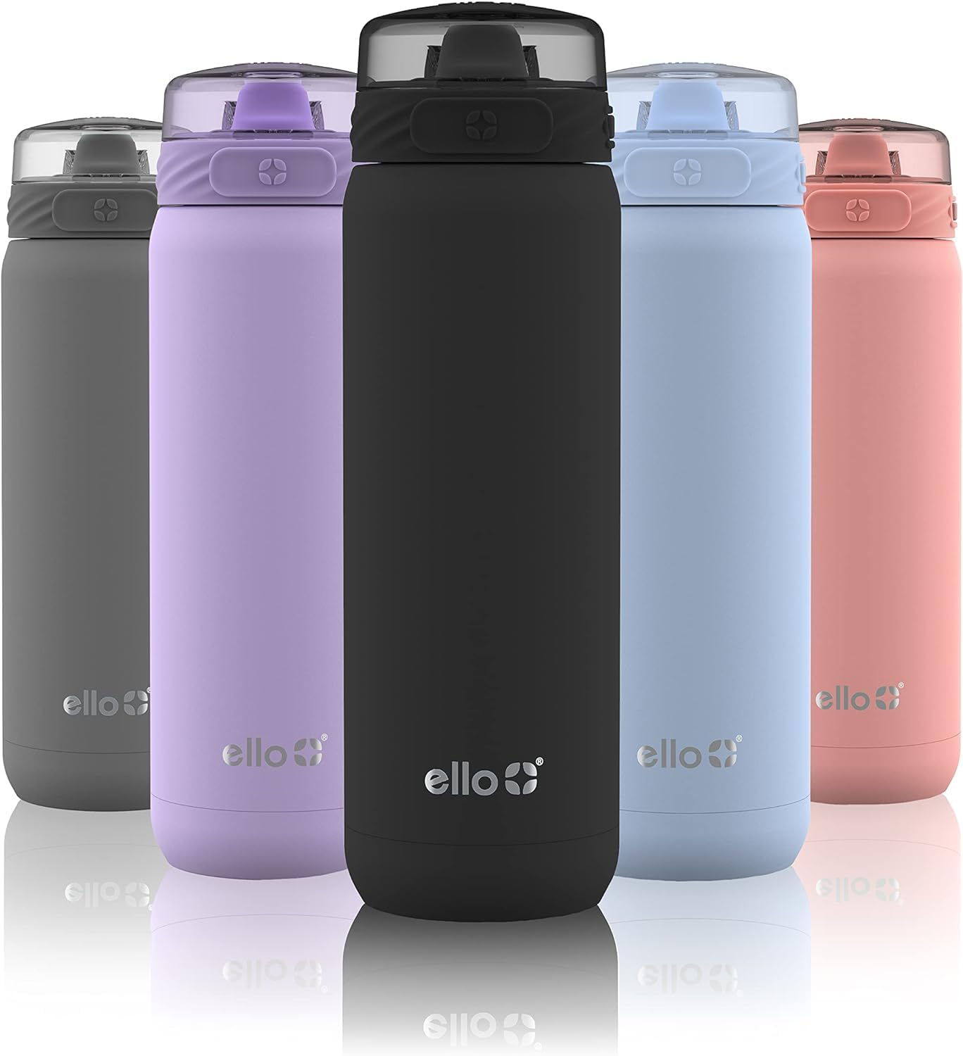 Ello Cooper, botella de acero inoxidable con paja retráctil para evitar derrames.
