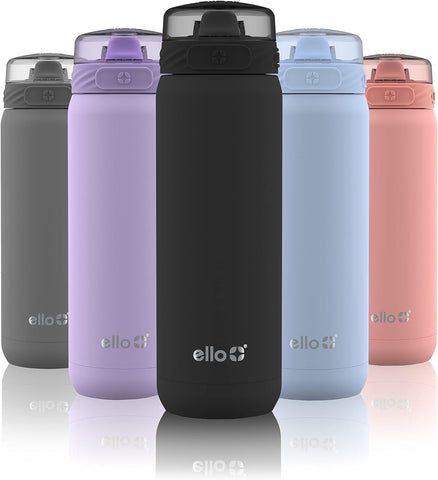 Ello Cooper, botella de acero inoxidable con paja retráctil para evitar derrames.
