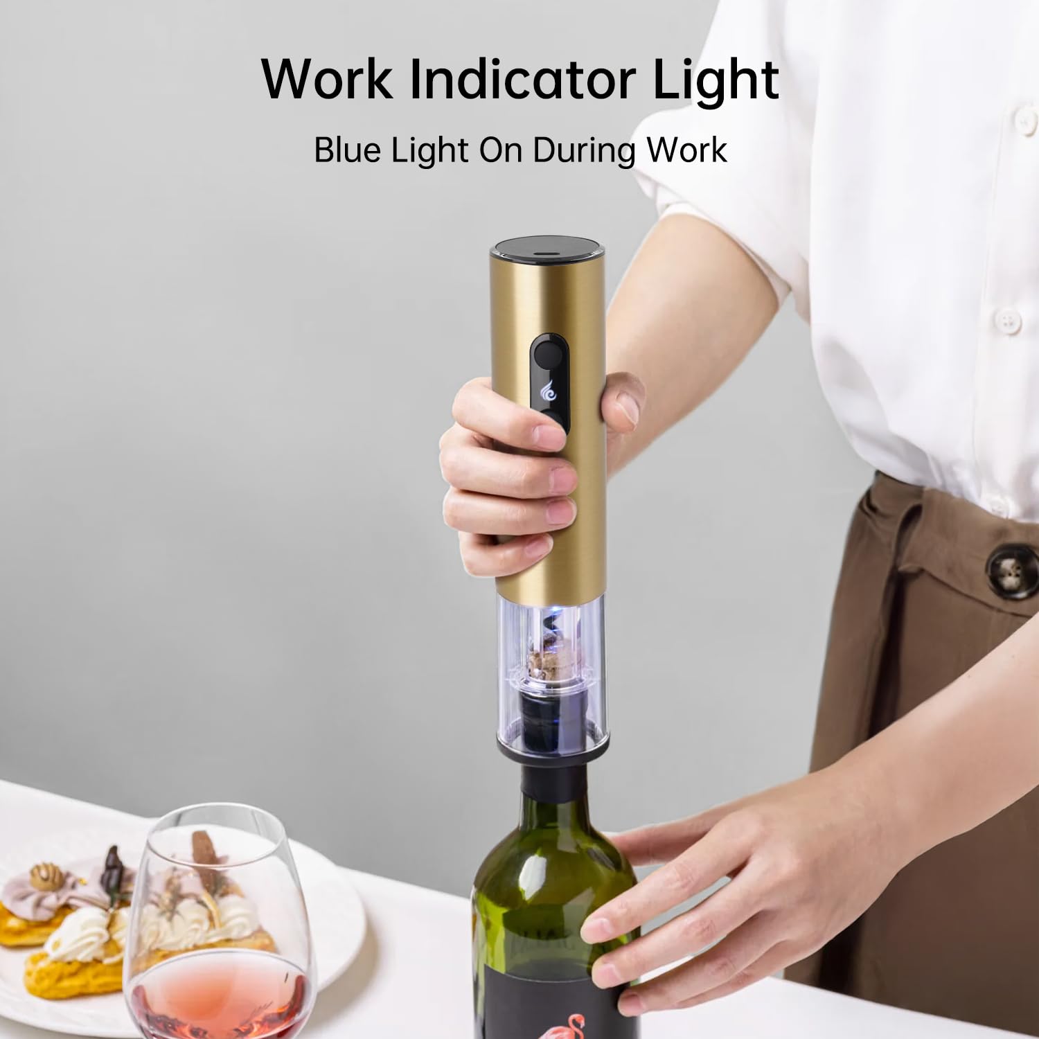 ELMWAY abre-vino con acabado dorado e inoxidable, diseño elegante para la mesa