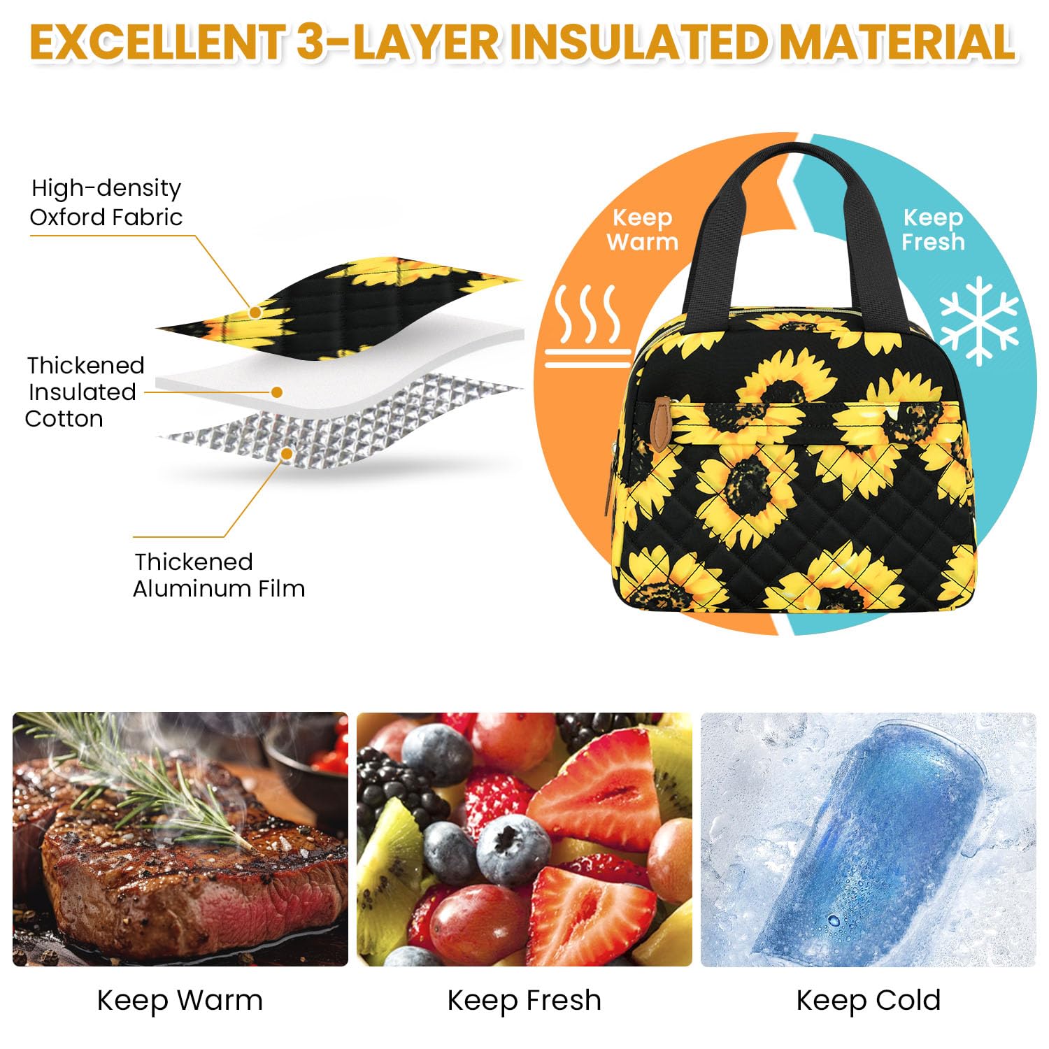 ELONGRIVER bolsa interior aislado, mantiene alimentos frescos por horas durante el día.