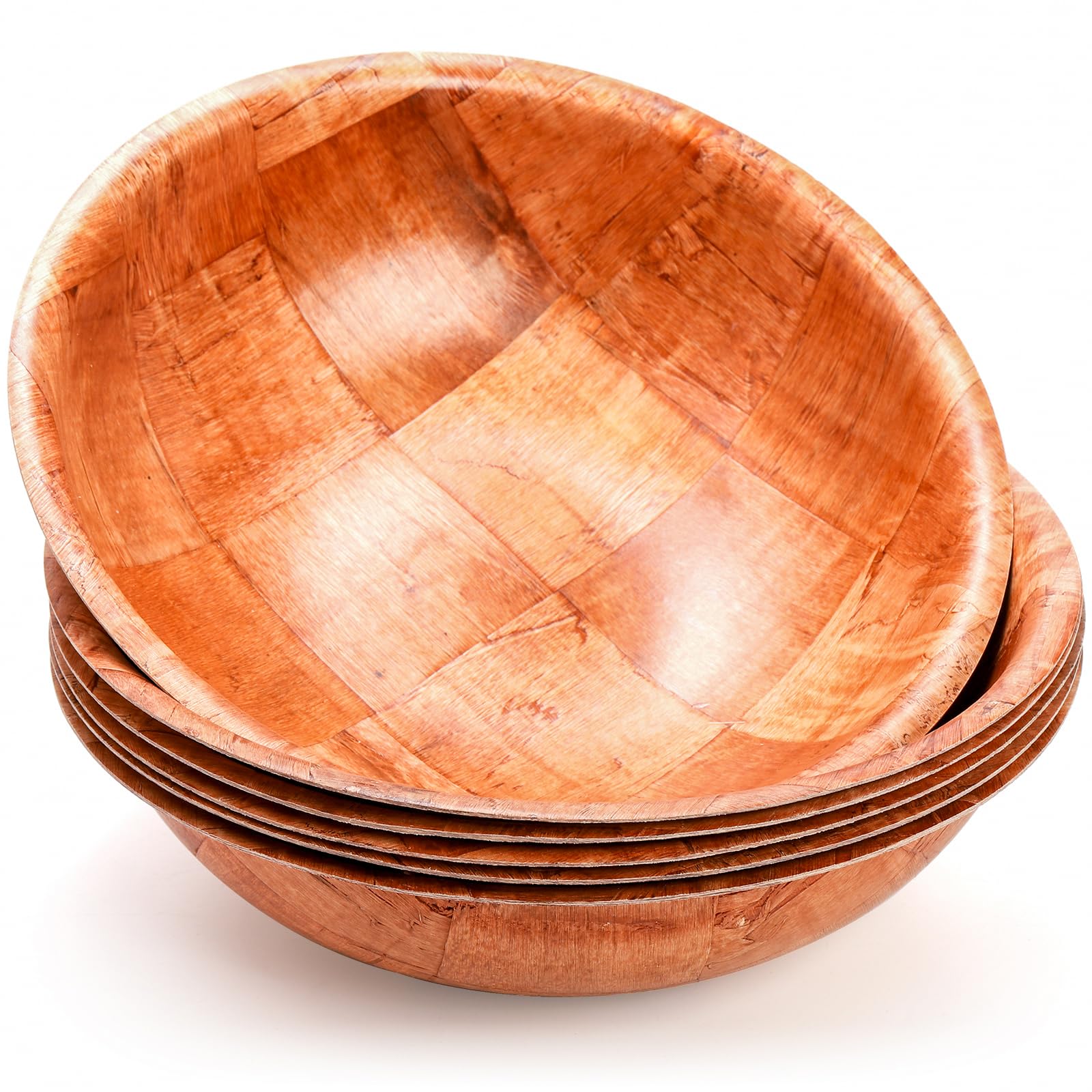 Elsjoy tazones de madera 10 pulgadas, vista superior, patrón tejido artesanal para ensaladas.