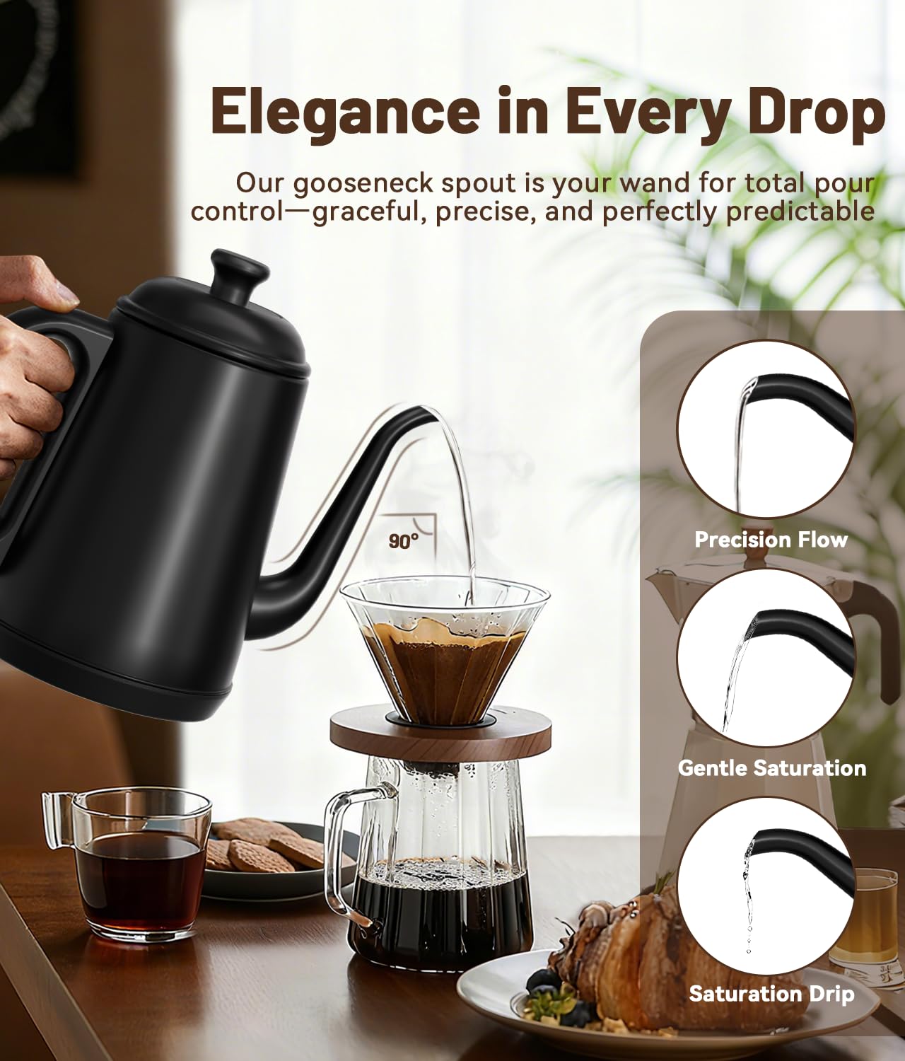 ELTRIKO hervidor flujo-controlado facilita vertido constante para café.