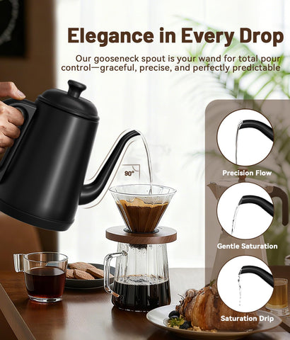 ELTRIKO hervidor flujo-controlado facilita vertido constante para café.