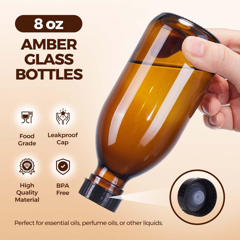 Elumeiro botella de vidrio ámbar con protección UV para contenidos sensibles.