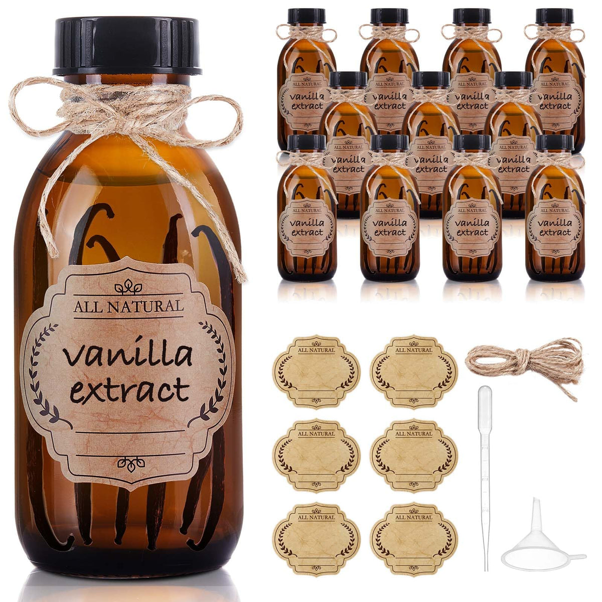 Elumeiro pack 12 botellas vidrio ámbar con tapa, ideal para extractos caseros.