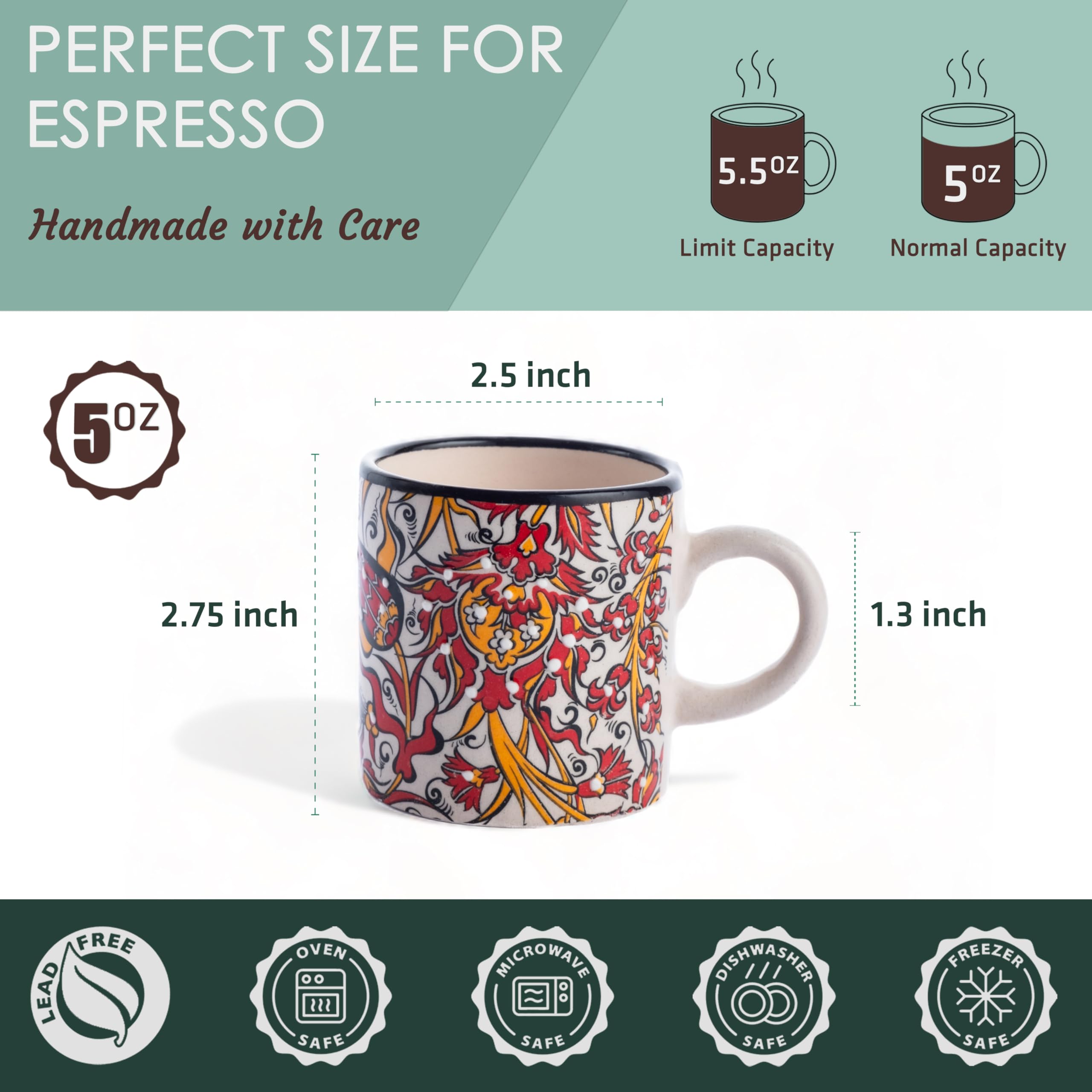 Demitasse multicolor Elyese, diseño vibrante para bebidas cortas y presentaciones.