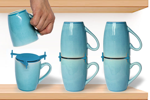 ELYPRO apilador-tazas-6-pack-azul facilita el ahorro de espacio en la cocina.