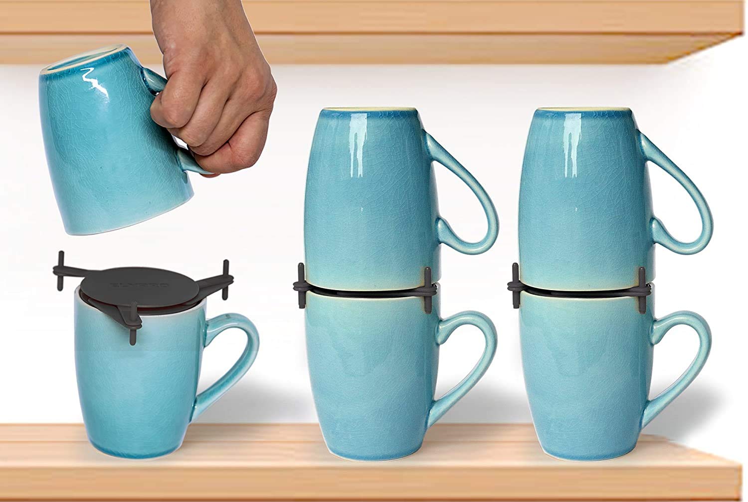 Organizador de tazas ELYPRO para cocina, ahorro de espacio en gabinete.