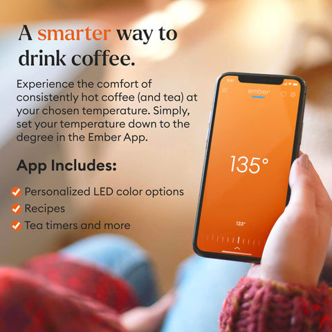 Ember Taza 14oz, control por aplicación para ajustar la temperatura con precisión.