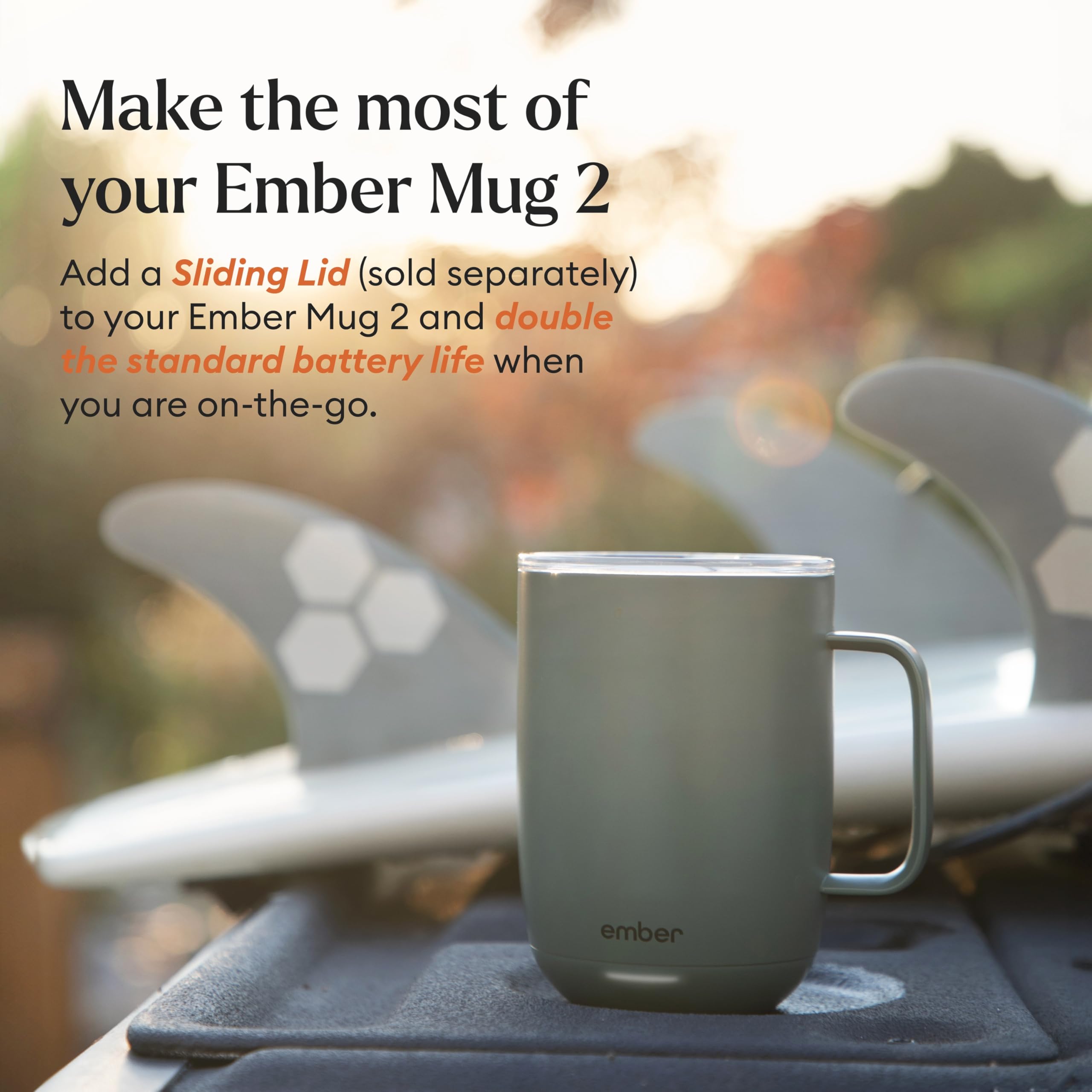 Ember Taza 14oz, sensor y modo auto apagado para mayor comodidad.