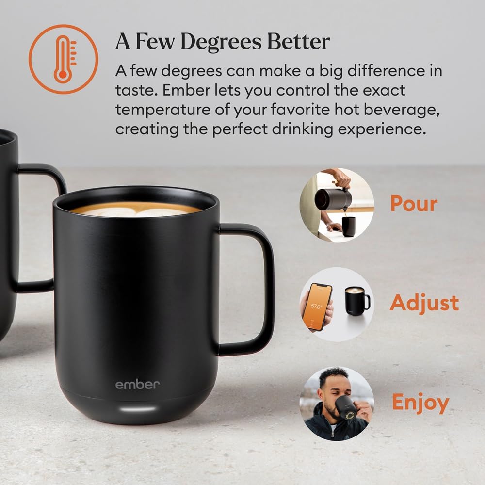 Ember Taza con apagado automático para ahorro de energía.