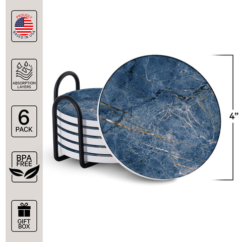 Emerson Essentials posavasos piedra natural con acabado mármol tono oceánico para bebidas.