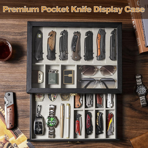 Emfogo cajón superior para dagas y accesorios, presentación elegante.