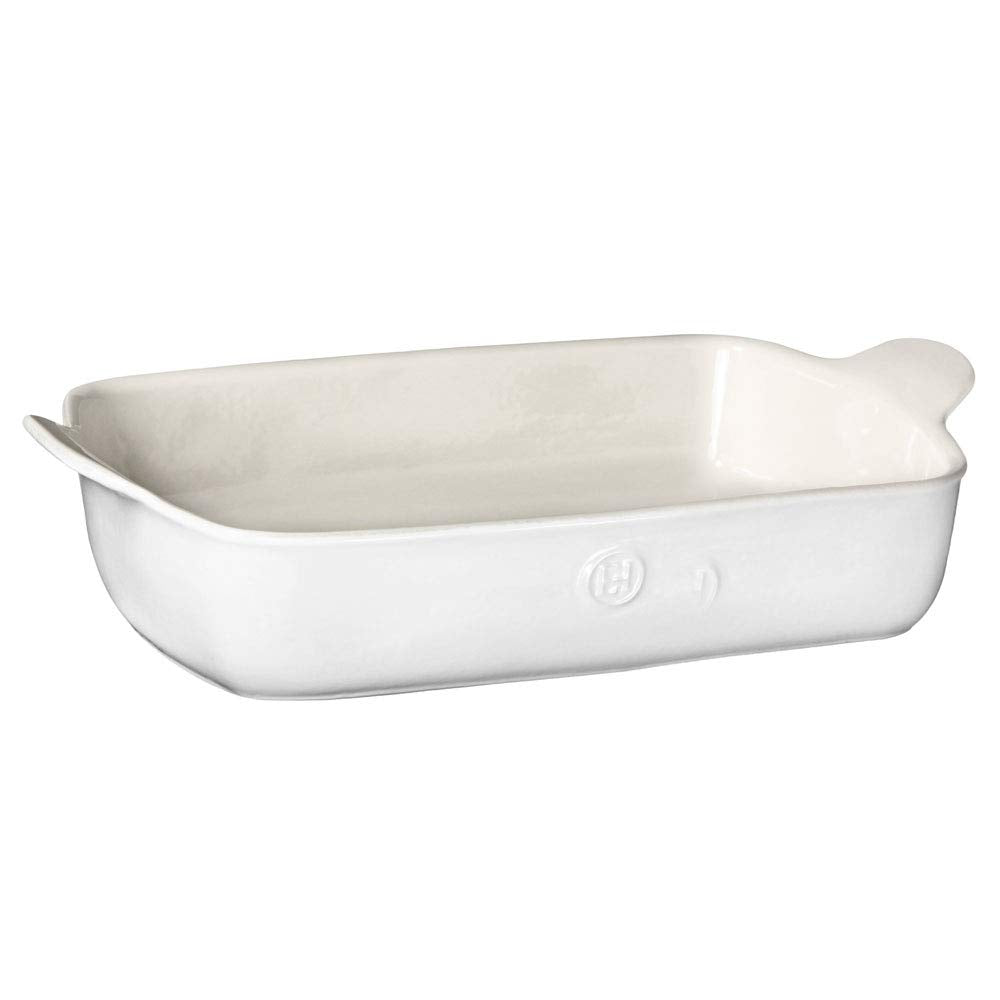 Emile Henry bandeja rectangular 13x9 en blanco azúcar, ideal para hornear y servir.