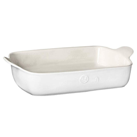 Emile Henry bandeja rectangular 13x9 en blanco azúcar, ideal para hornear y servir.