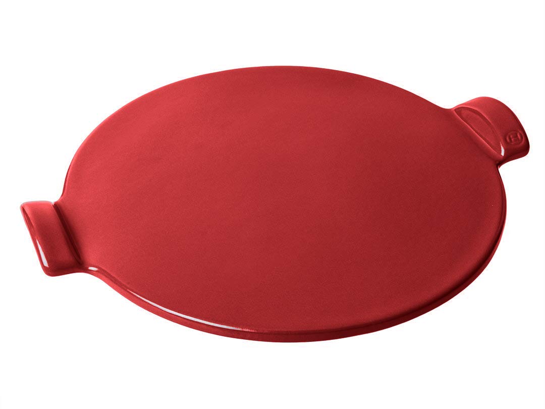 Emile Henry Flame Top piedra para pizza, vista frontal, base crujiente para horno y parrilla.
