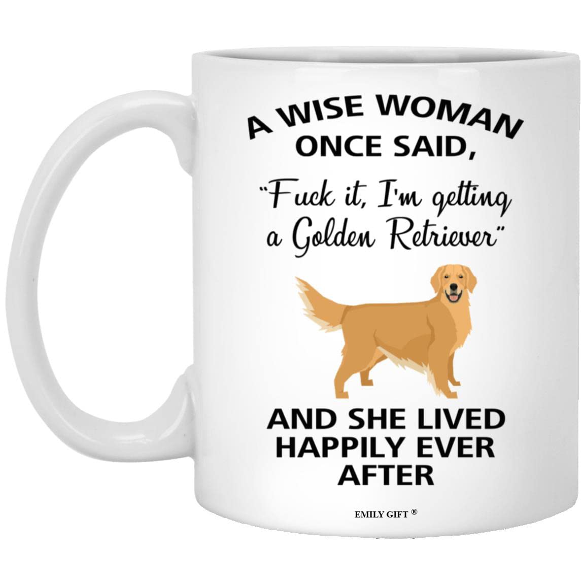 Taza Emily Gift con motivo mujer sabia y perro golden retriever, regalo perfecto.