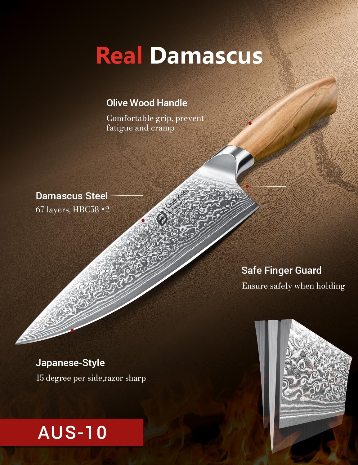 Emojoy cuchillo pelador damasco 3-5pulgadas para pelar frutas