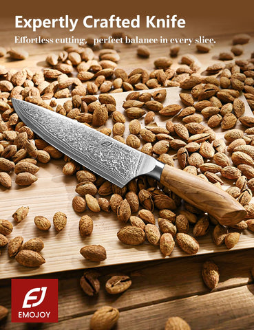Emojoy uso diario en cocina con cuchillos damasco de alto rendimiento