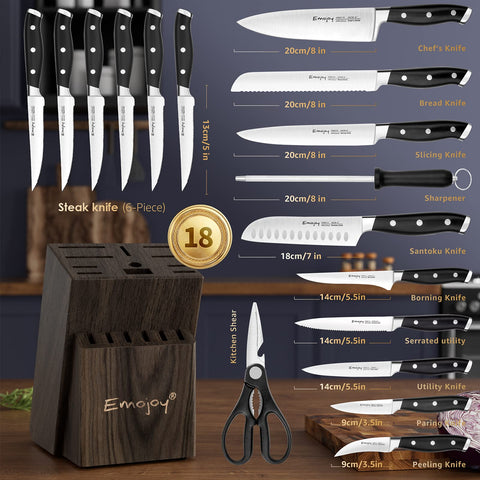 Cuchillo chef Emojoy con filo de 16 grados para cortes precisos.