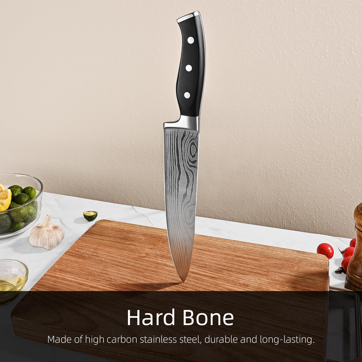 Emojoy cuchillo tomate 5 pulgadas: cortes finos para tomates sin desgarros.