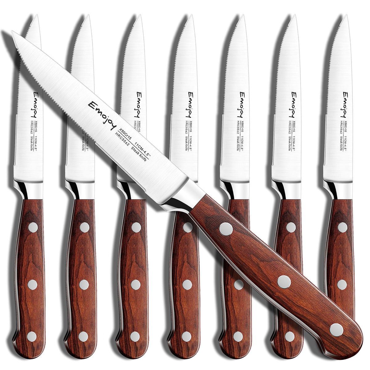Emojoy cuchillos filete set de 8 piezas con caja regalo para mesa elegante