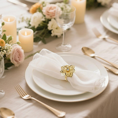 Conjunto EMORBALS de 12 anillos para mesas familiares con estilo floral.