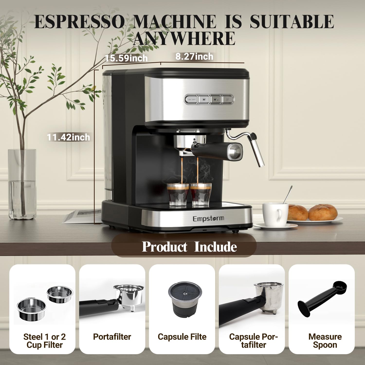 Empstorm cafetera espresso área tibia para tazas.