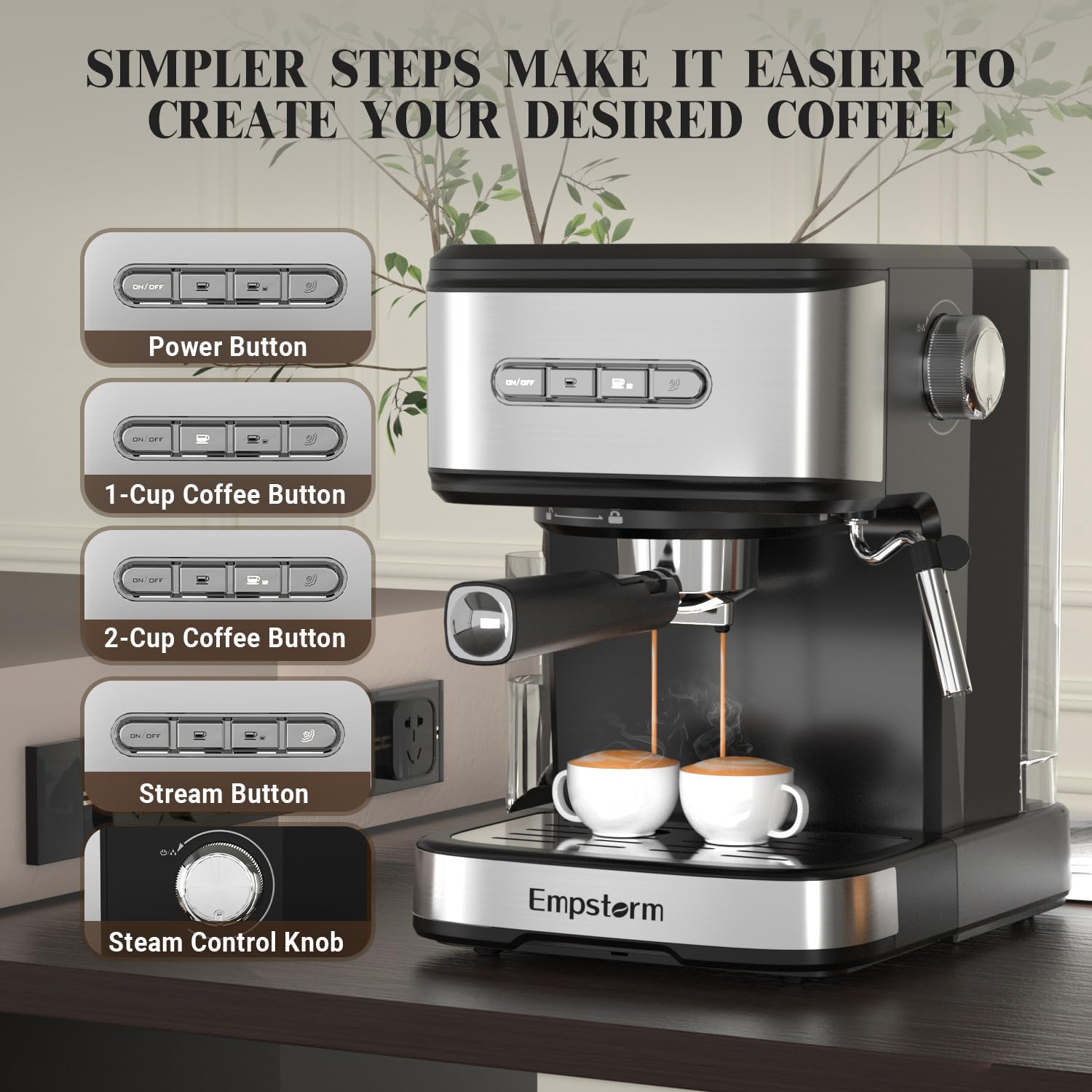 Empstorm cafetera espresso diseño compacto para encimera.