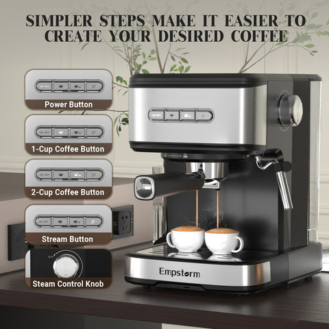 Empstorm cafetera espresso diseño compacto para encimera.