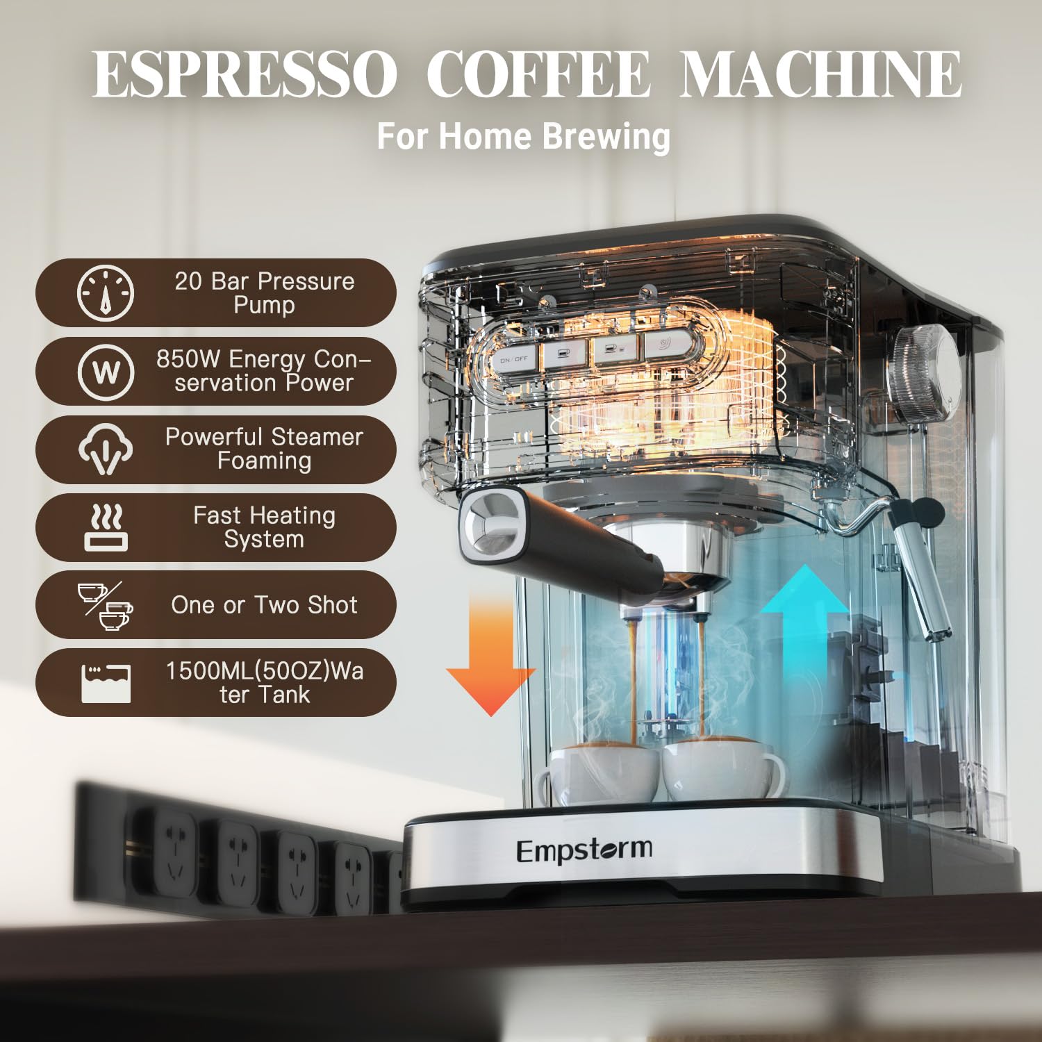 Empstorm cafetera espresso panel de controles, fácil operación para principiantes.