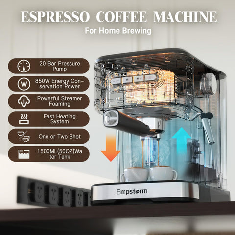 Empstorm cafetera espresso panel de controles, fácil operación para principiantes.