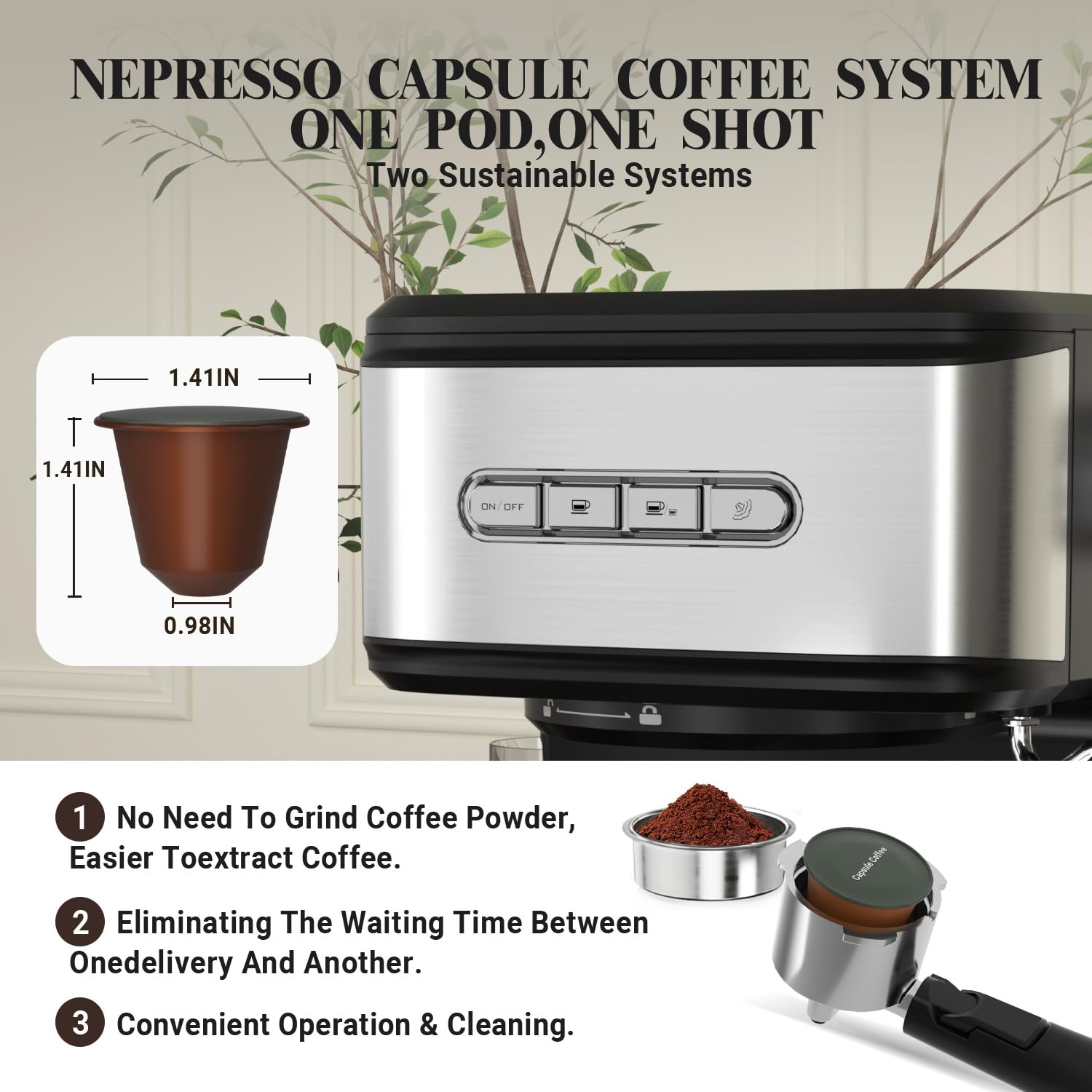 Empstorm cafetera espresso portafiltro doble para molido y cápsulas, versátil.