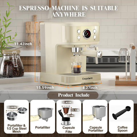 Empstorm Espresso Machine accesorios extraíbles para limpieza rápida.
