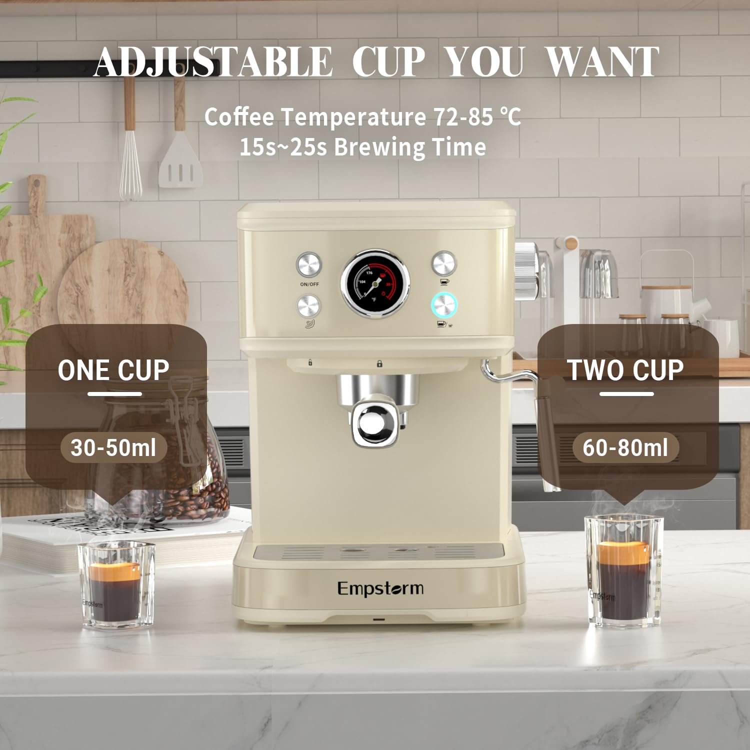 Empstorm Espresso Machine diseño compacto ideal para dormitorios y oficinas.