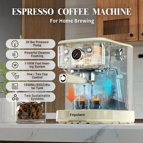 Empstorm Espresso Machine panel de control para elegir modos de extracción.