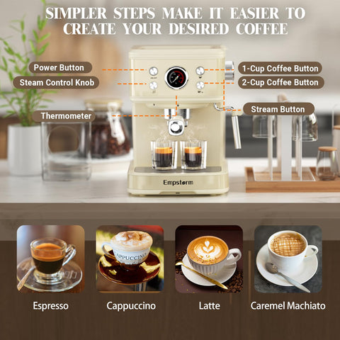 Empstorm Espresso Machine uso diario en estudio o apartamento.