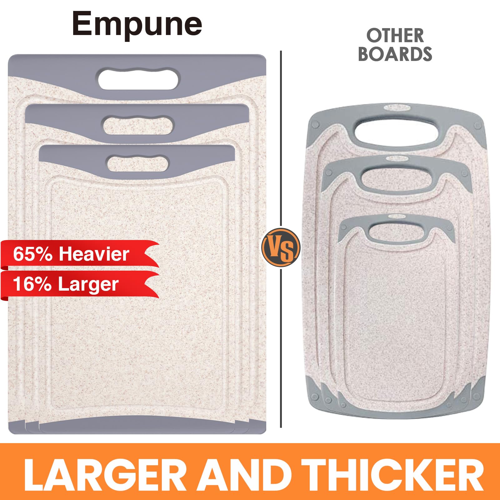 Empune tabla grande, ideal para cortar grandes lotes de ingredientes sin cambiar de tabla.