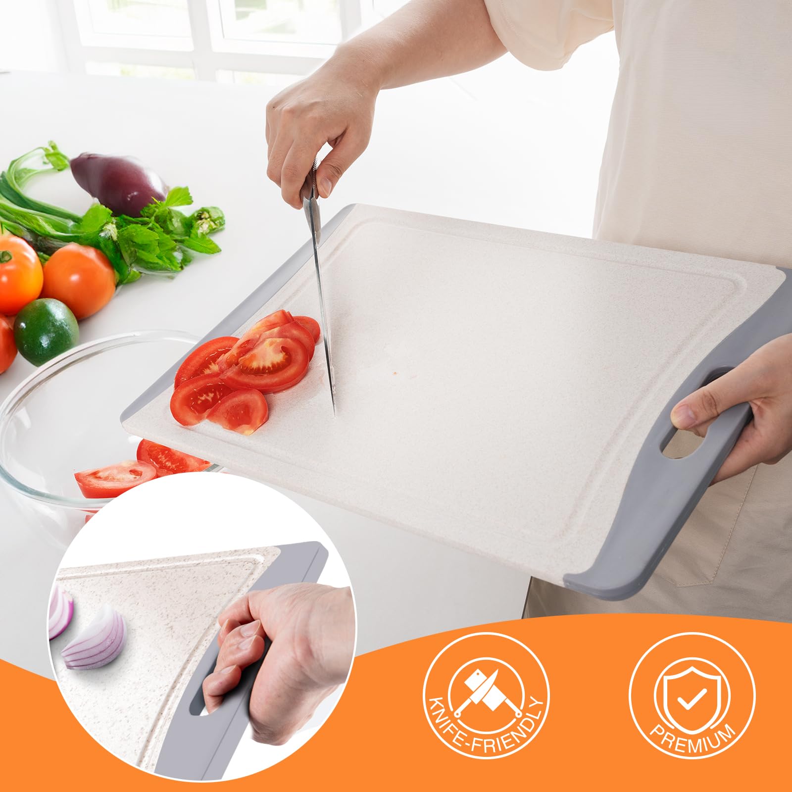Empune tabla mediana, mango ergonómico para un agarre estable al picar.